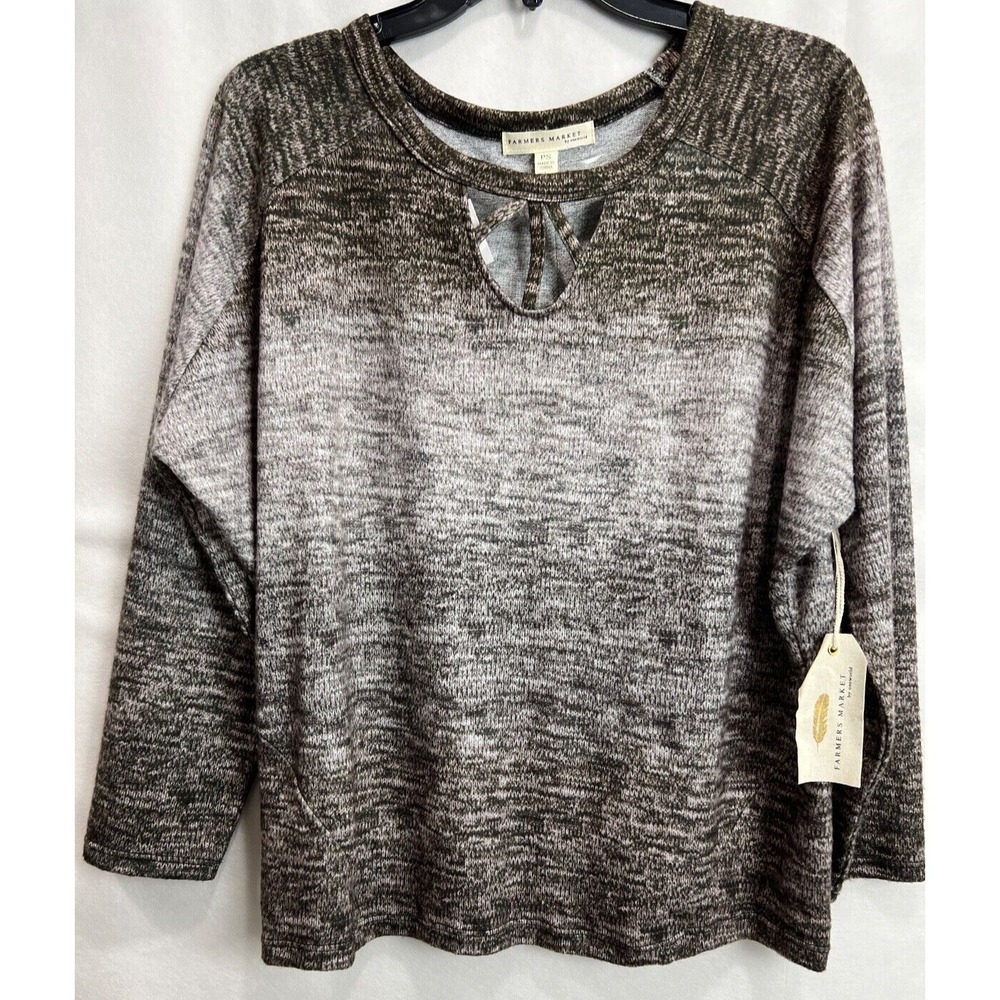 Farmers Market One World Womens Top Size Petite Small PS Fleece Leslie Black A33